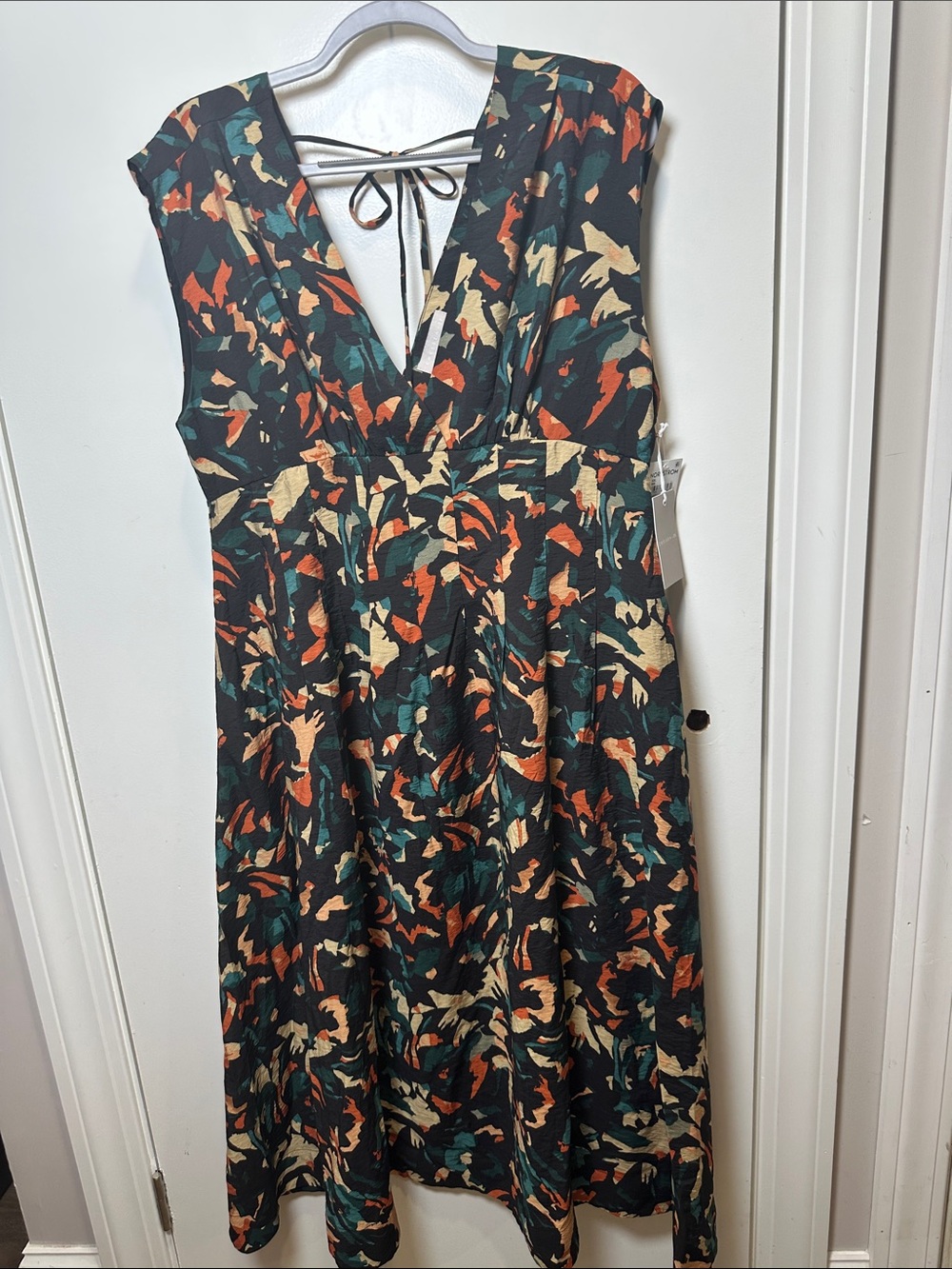 Chelsea28 Black Midi Dress with Rust, Teal & Cream Abstract Print (100)